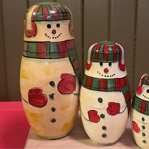 Vintage Snowman Nesting Dolls Hand Painted Terry’s Village 5 Figures - Picture 3 of 8